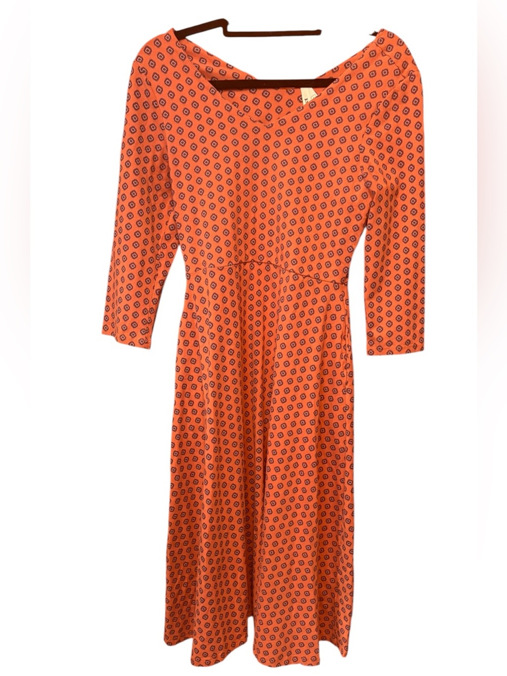 Pact Organic Cotton Fit & Flare Midi Dress Large Rust Geometric Print